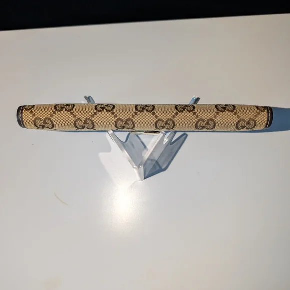 Gucci GG Vintage Brown Monogram Long Wallet with Gold Heart Snap - Picture 7 of 12